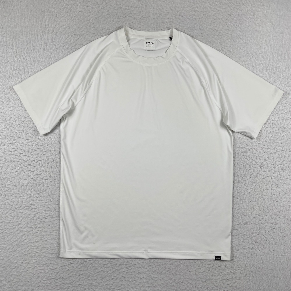 Prana Performance Shirt Mens Large White Short Sleeve Raglan Athletic‎ Tee